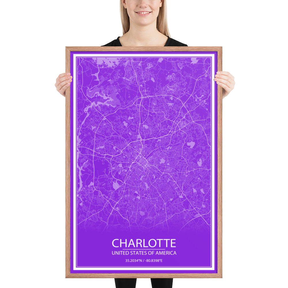 Charlotte Purple and White Framed Map