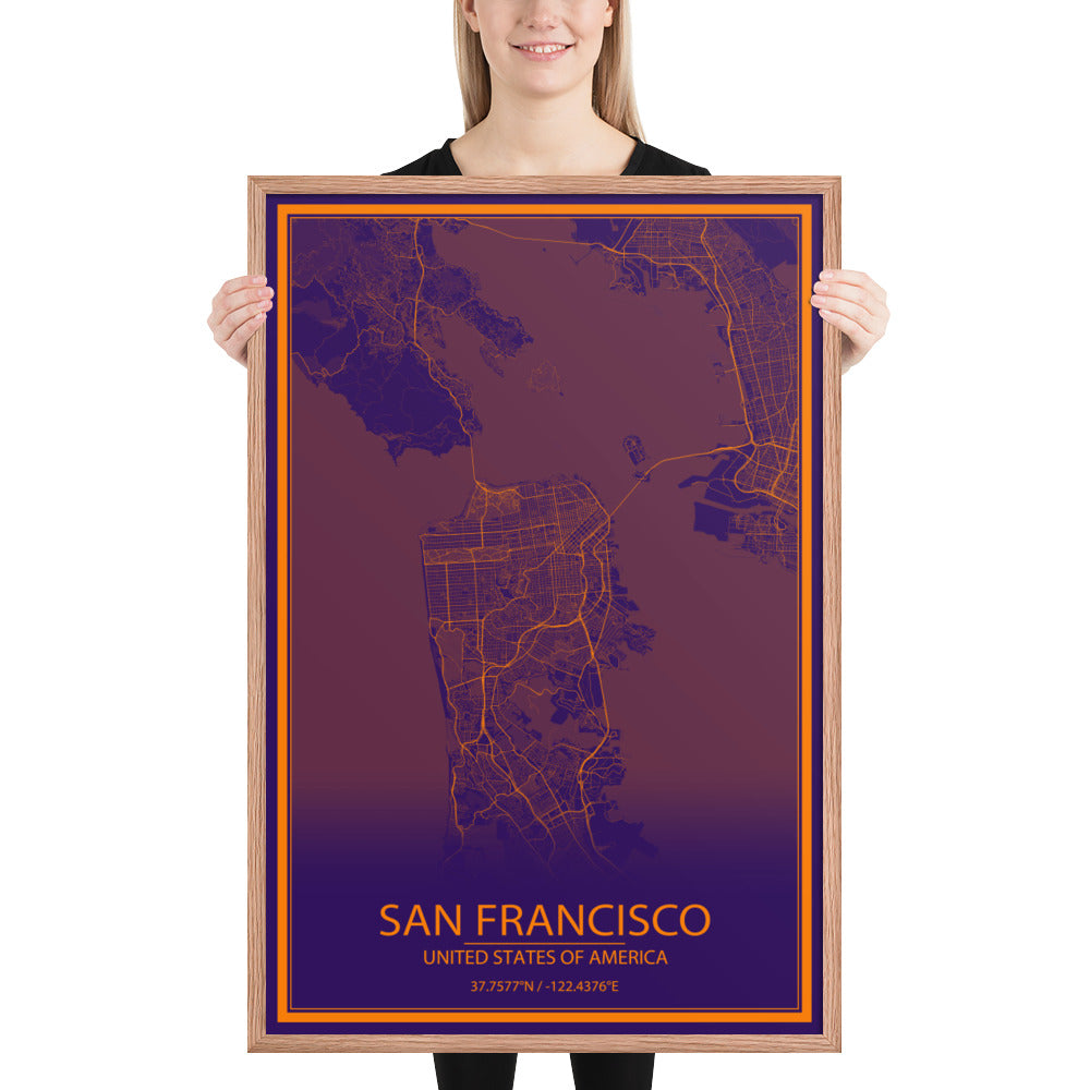 San Francisco Purple and Orange Framed Map