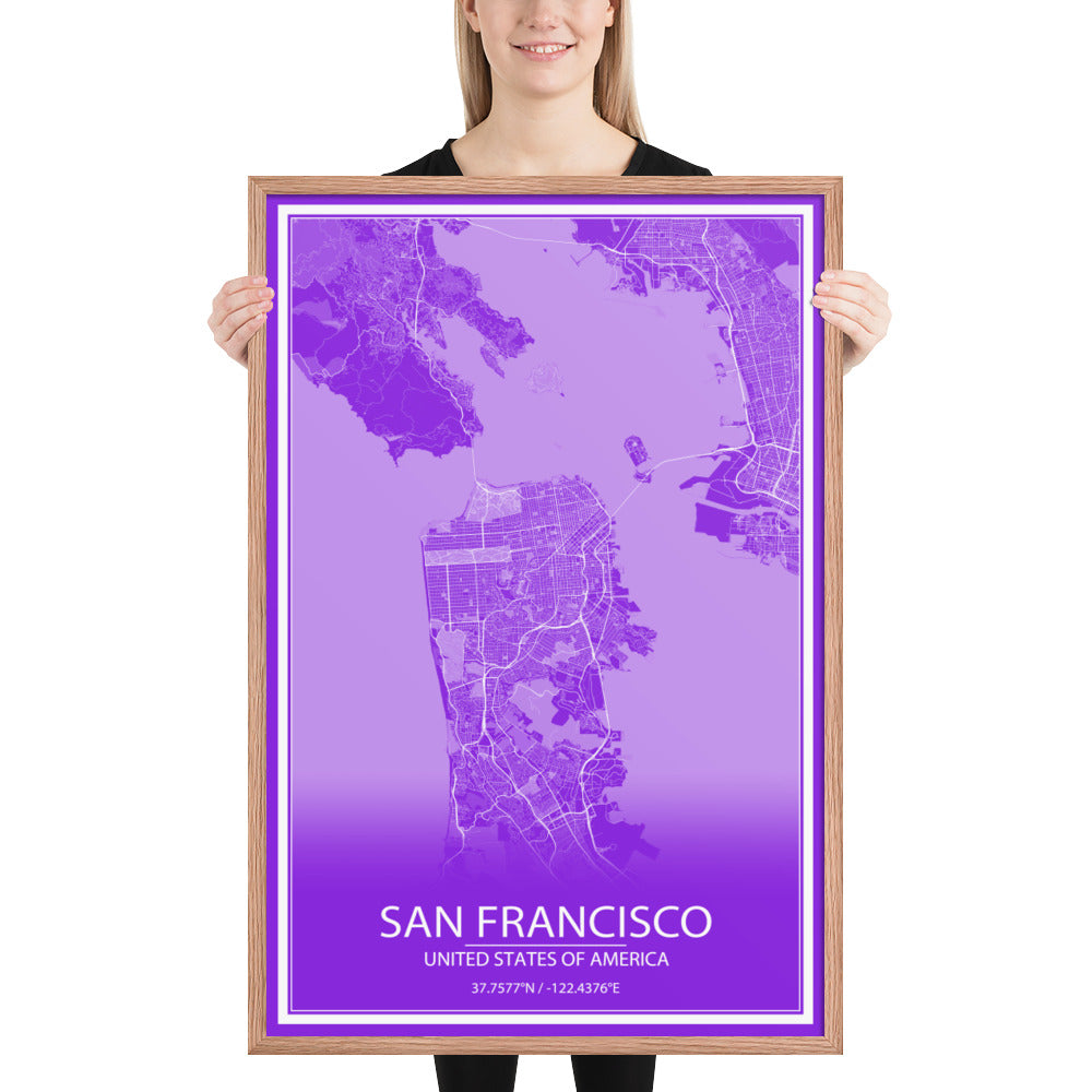 San Francisco Purple and White Framed Map