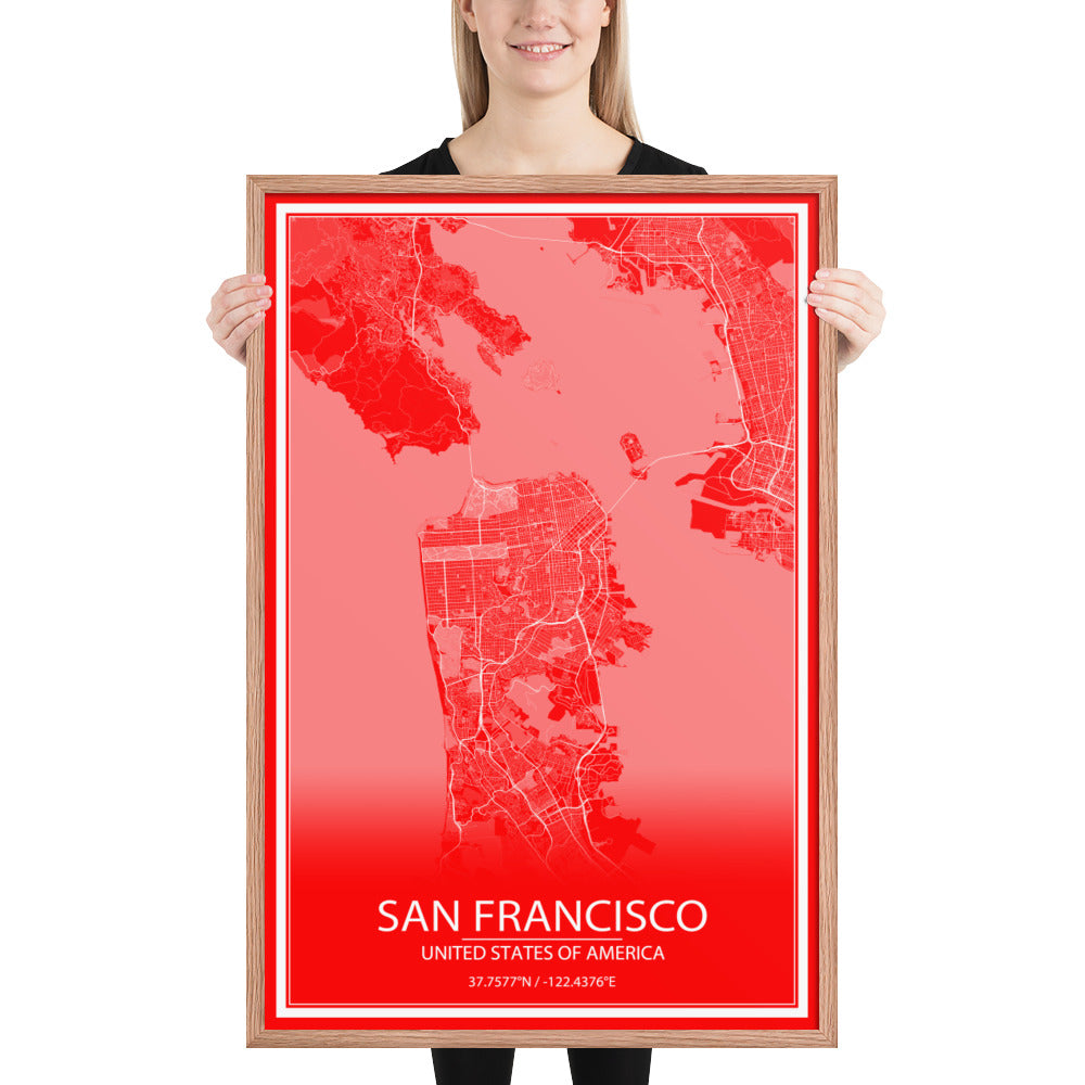 San Francisco Red and White Framed Map