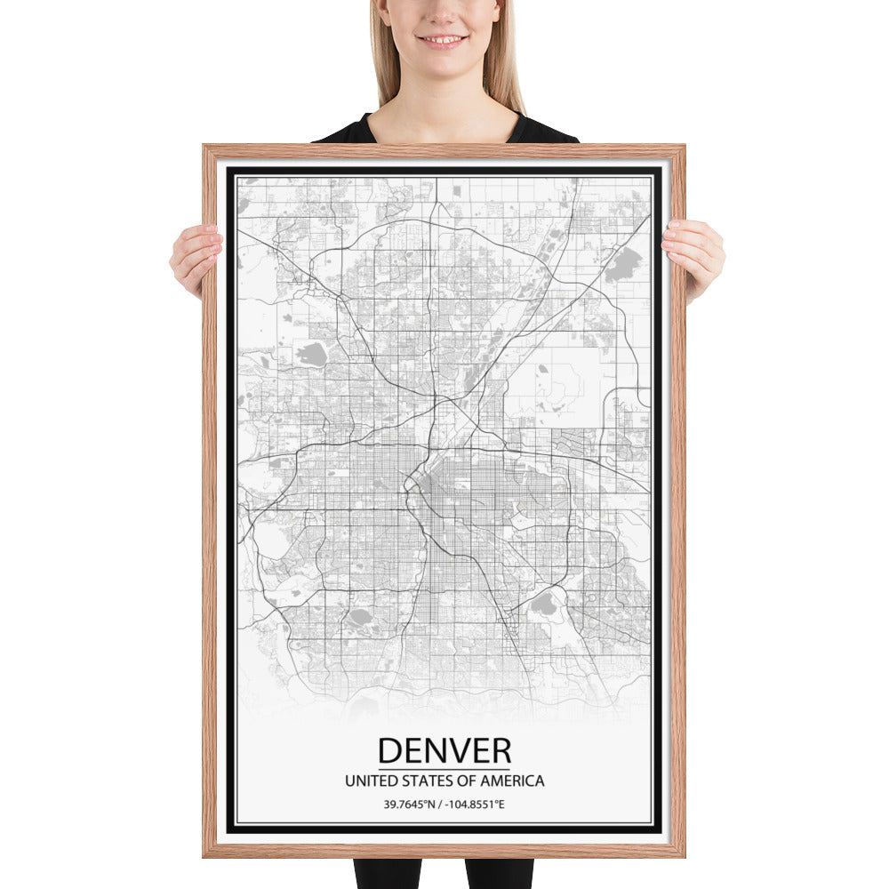 Denver White Framed Map