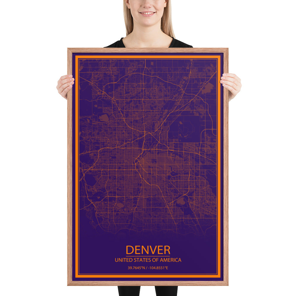 Denver Purple and Orange Framed Map