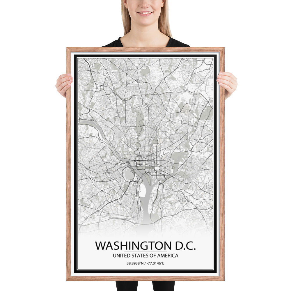 Washington, D.C. White Framed Map