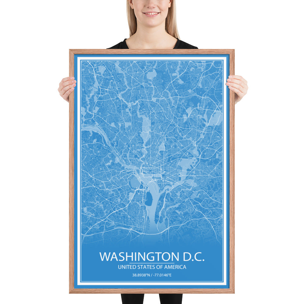 Washington, D.C. Blue and White Framed Map