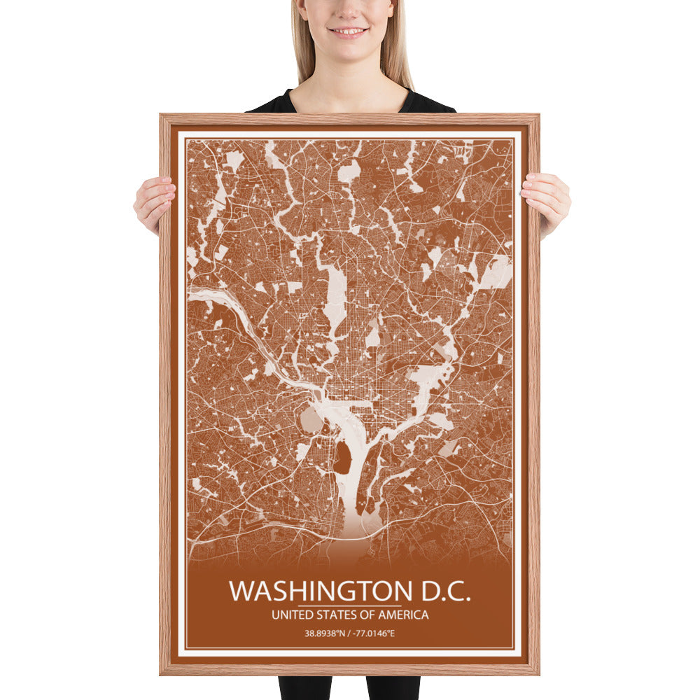 Washington, D.C. Brown and White Framed Map