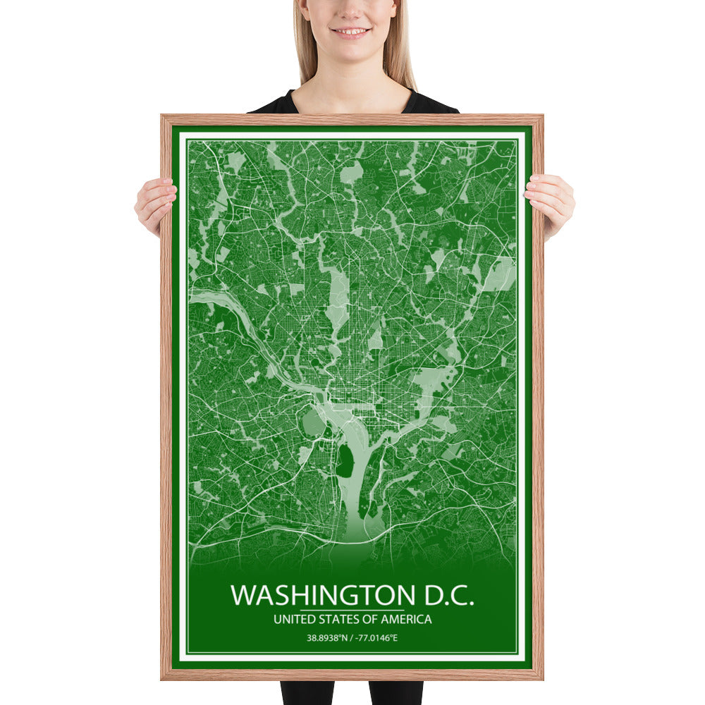 Washington, D.C. Green and White Framed Map