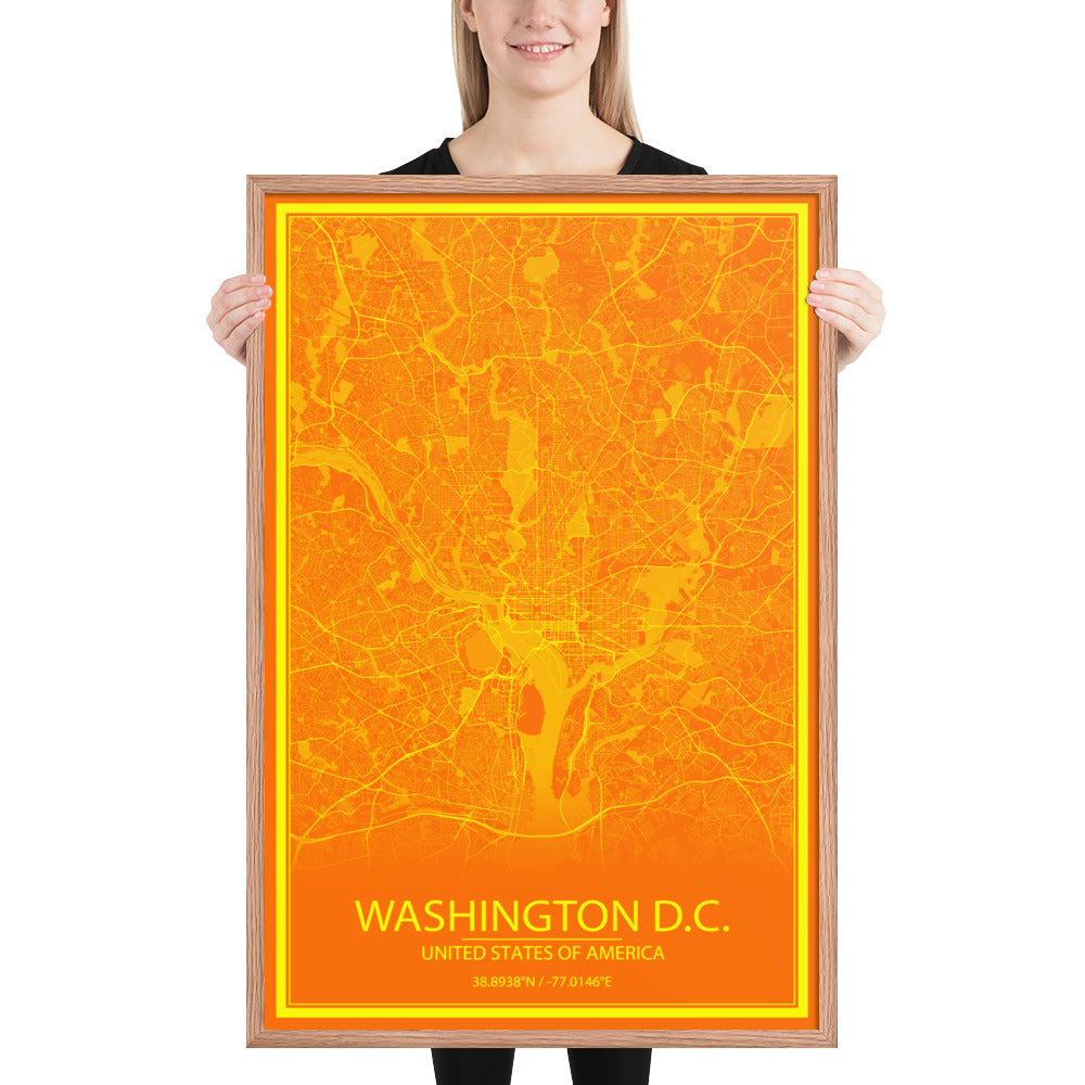 Washington, D.C. Orange and Yellow Framed Map