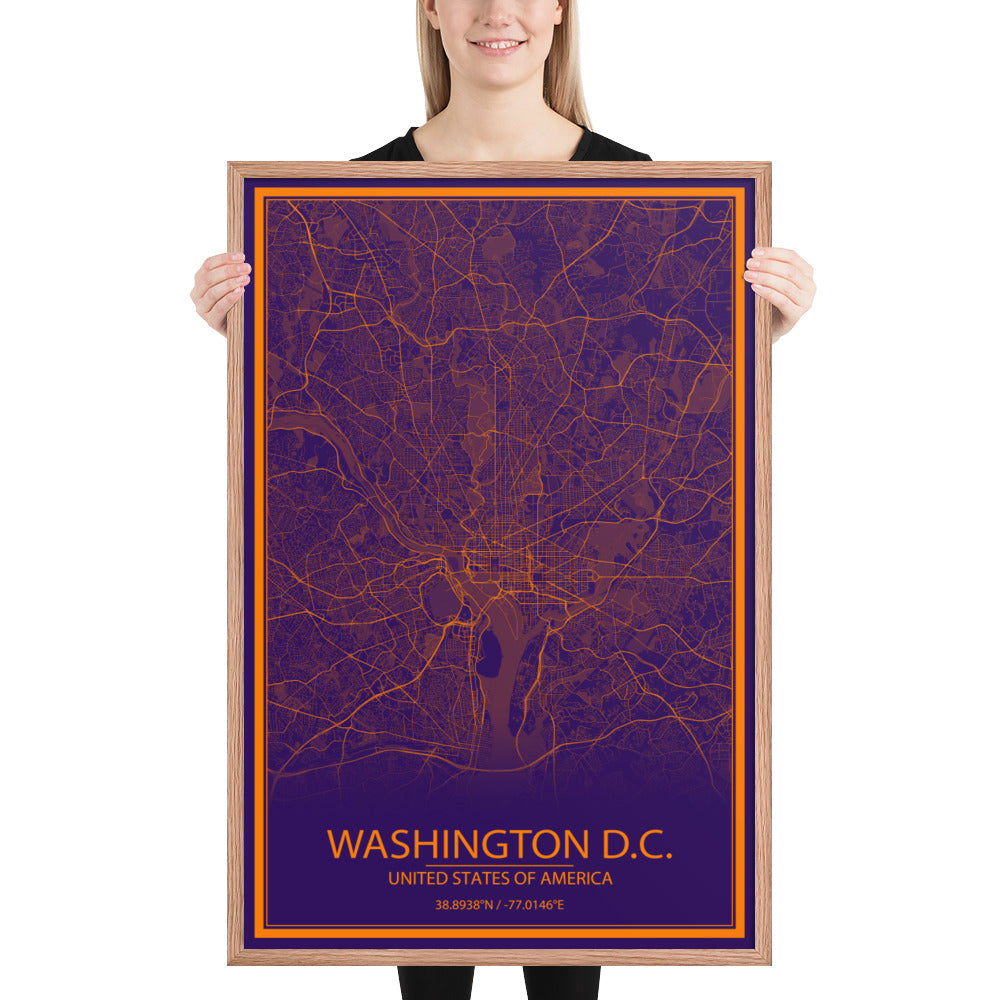 Washington, D.C. Purple and Orange Framed Map