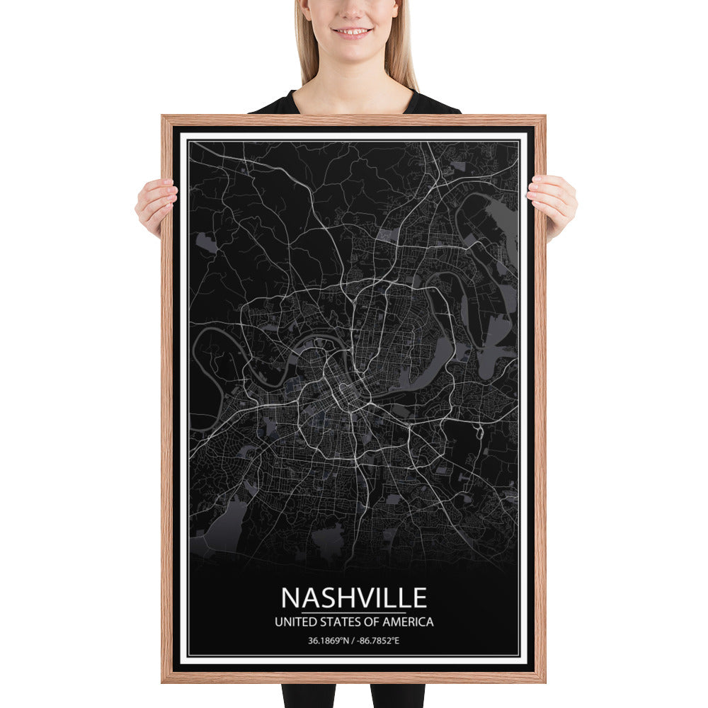 Nashville Black Framed Map