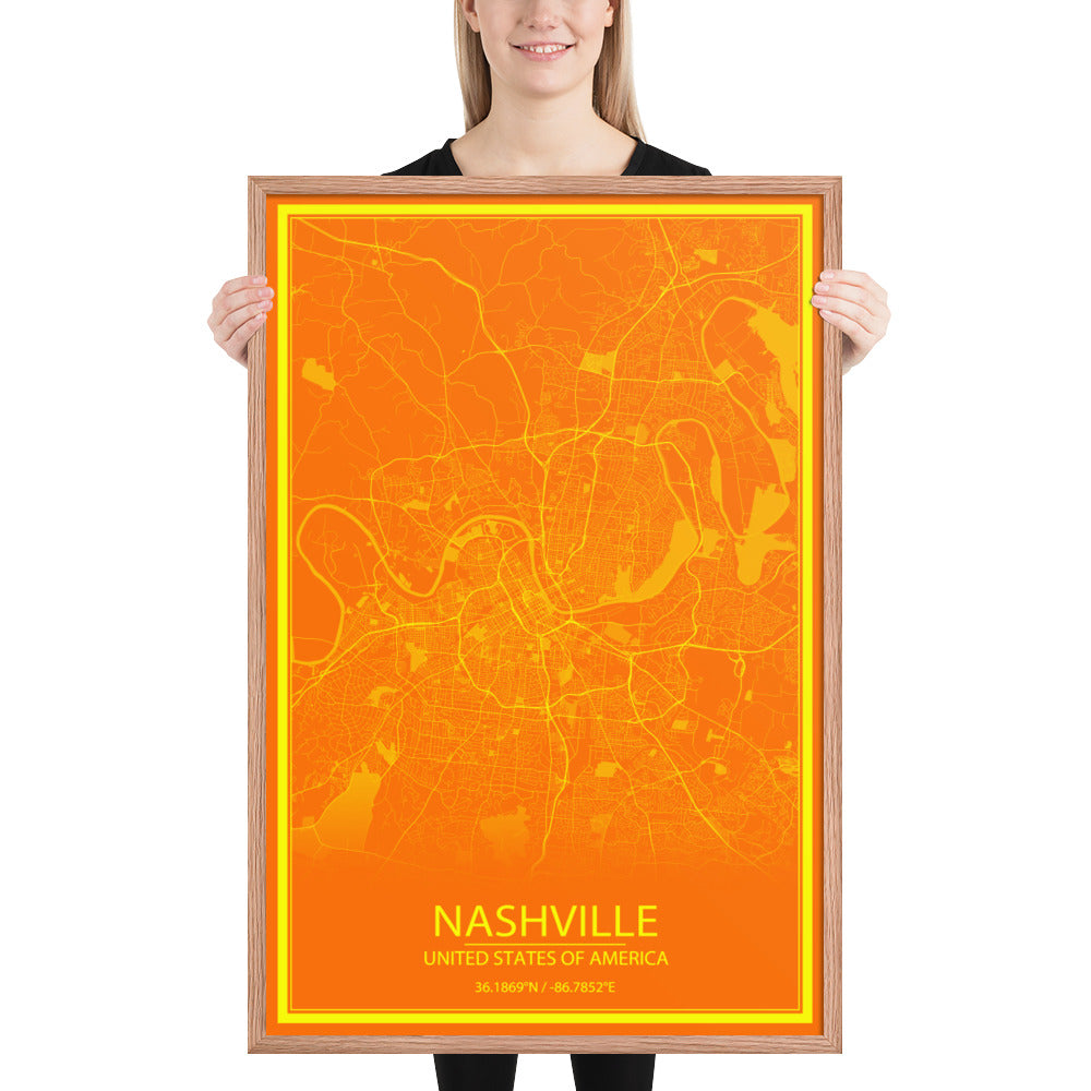 Nashville Orange and Yellow Framed Map