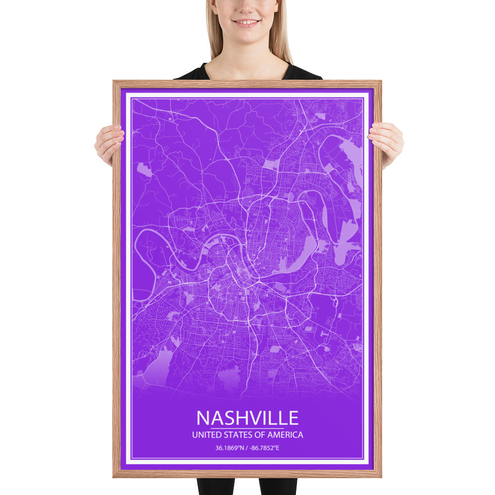 Nashville Purple and White Framed Map