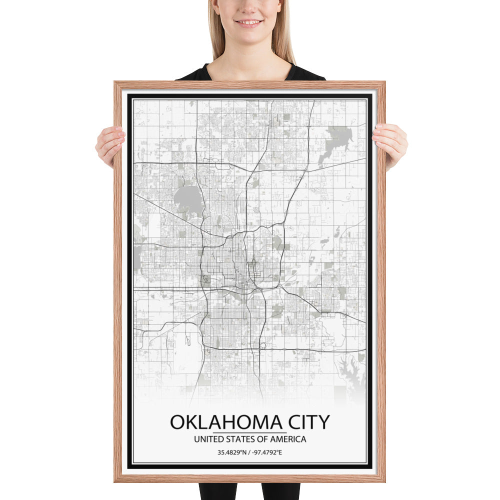 Oklahoma City White Framed Map