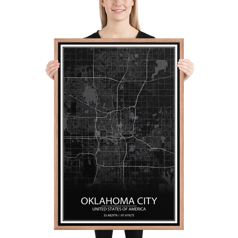 Oklahoma City Black Framed Map