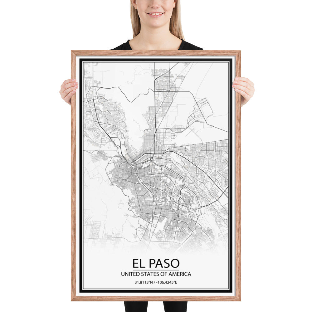 El Paso White Framed Map