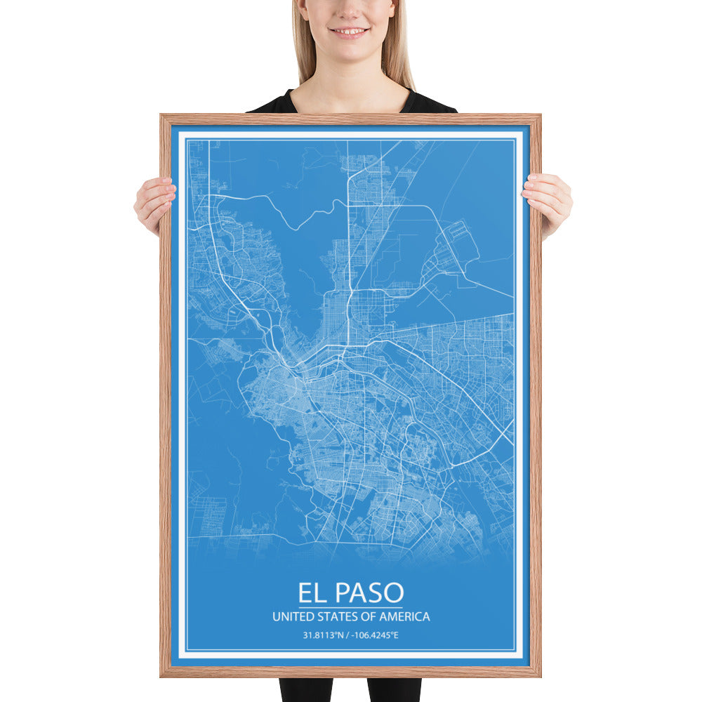 El Paso Blue and White Framed Map