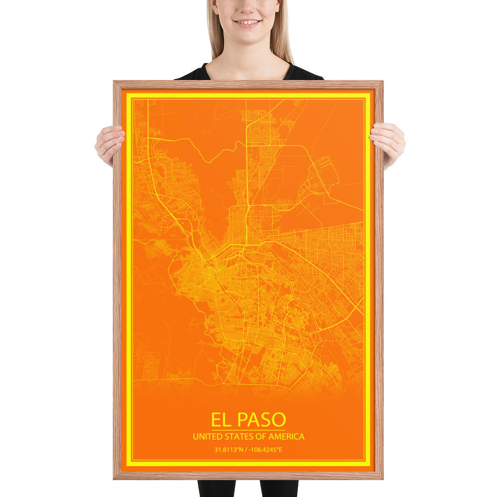 El Paso Orange and Yellow Framed Map