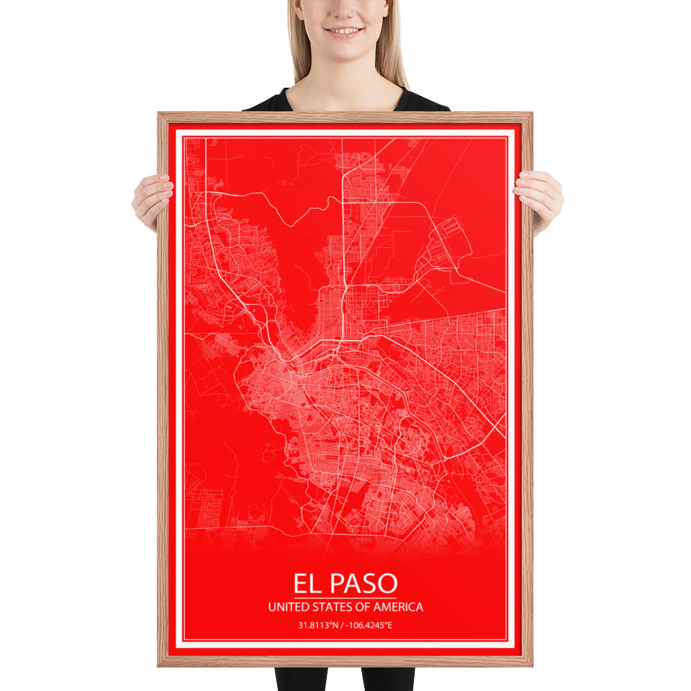 El Paso Red and White Framed Map