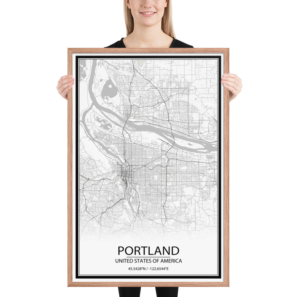 Portland White Framed Map