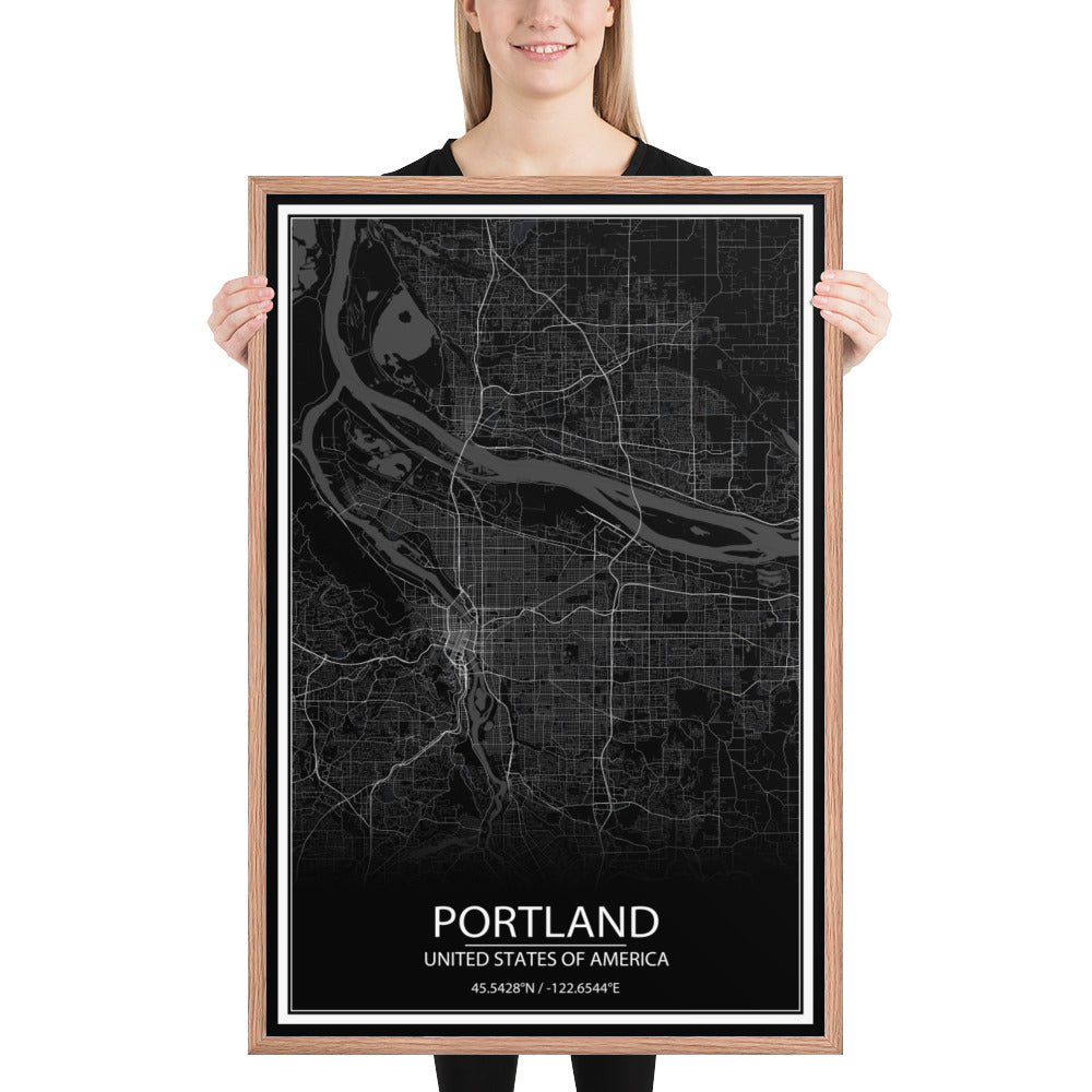 Portland Black Framed Map