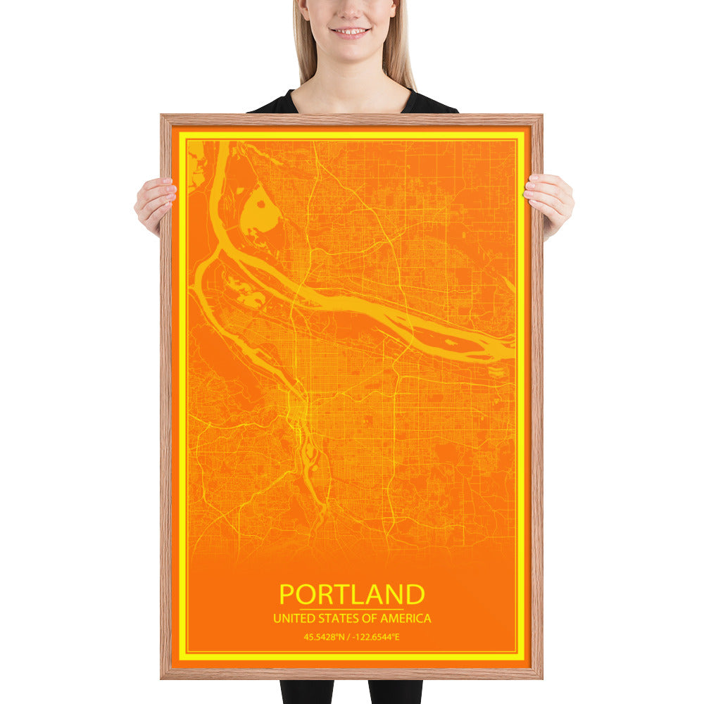 Portland Orange and Yellow Framed Map