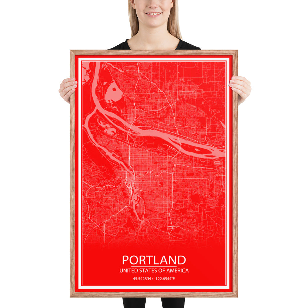 Portland Red and White Framed Map