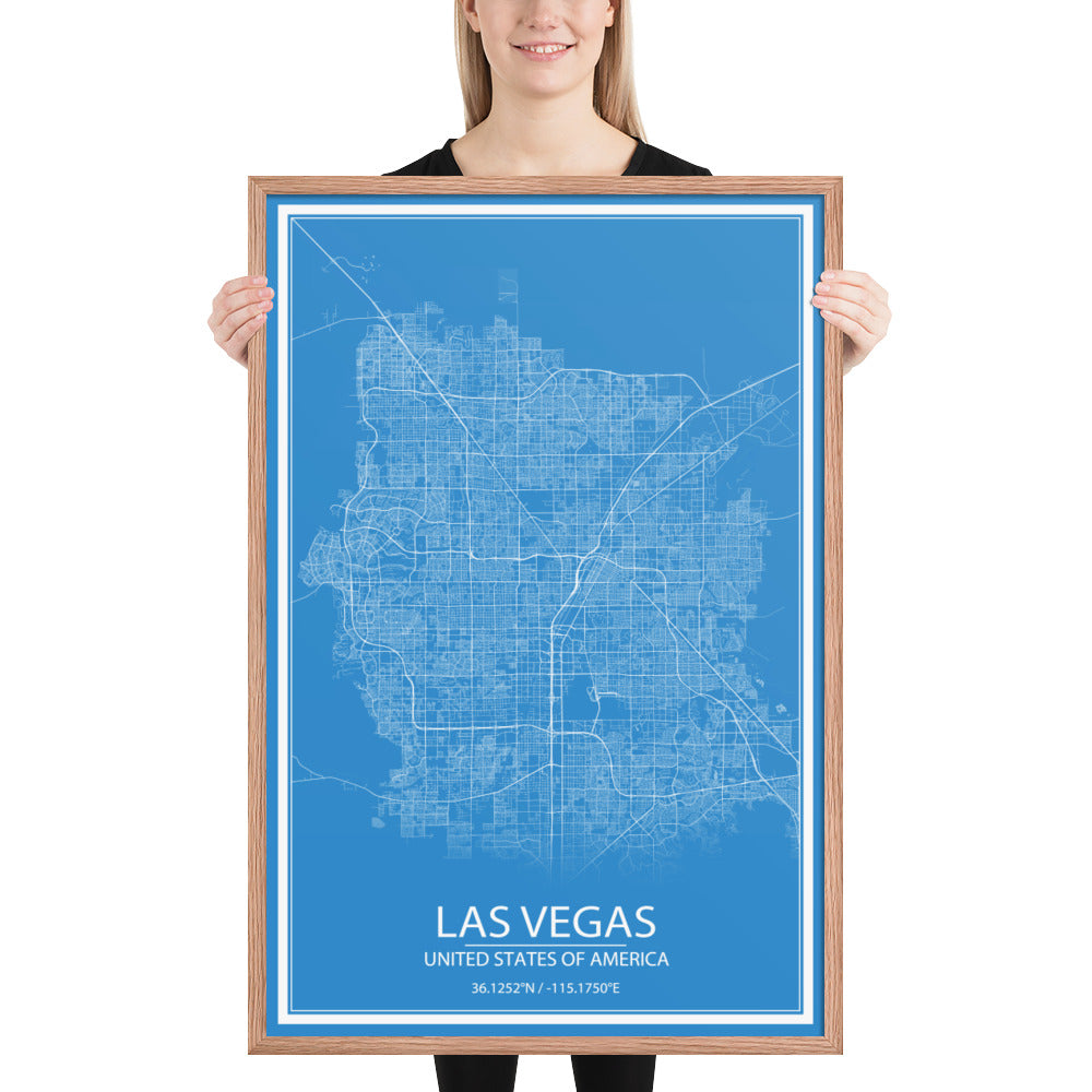 Las Vegas Blue and White Framed Map