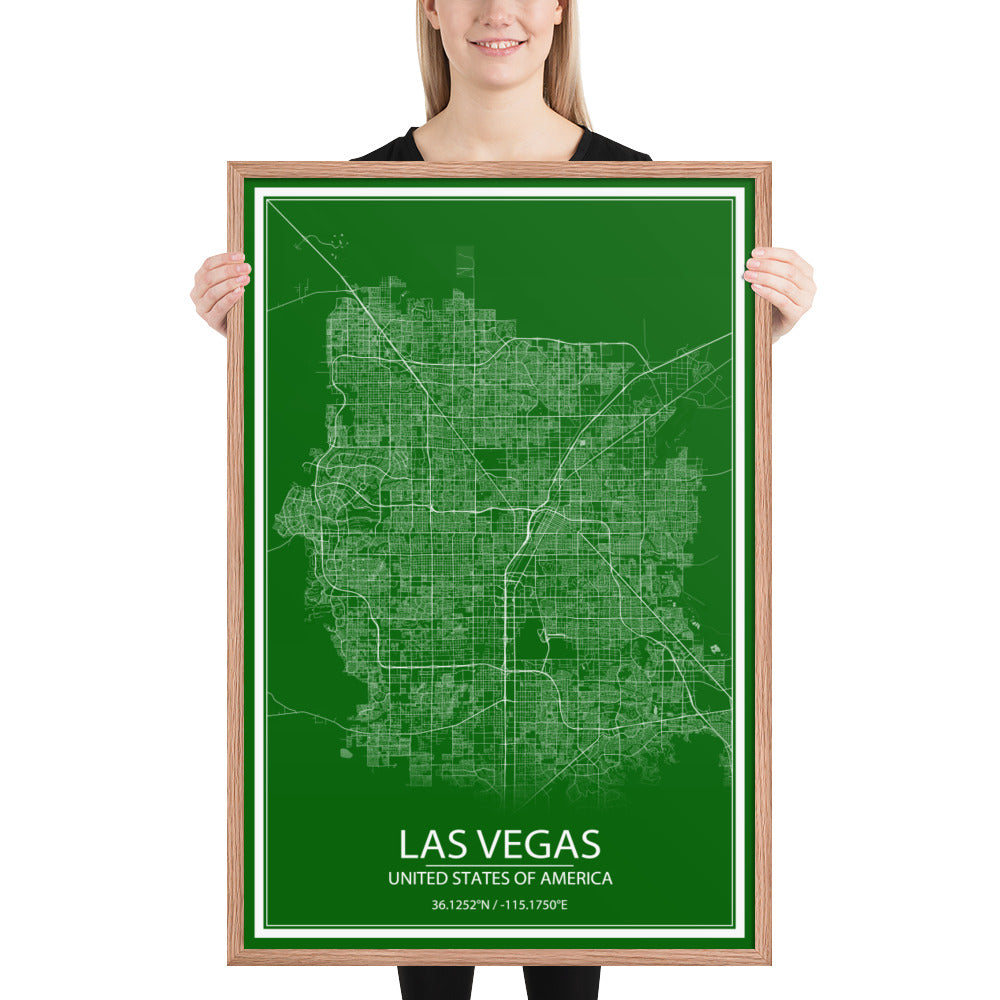 Las Vegas Green and White Framed Map