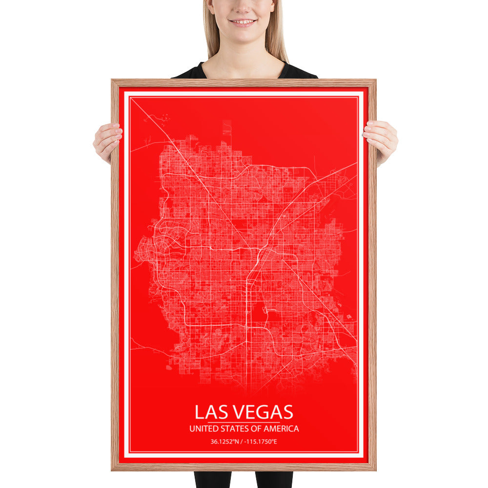 Las Vegas Red and White Framed Map