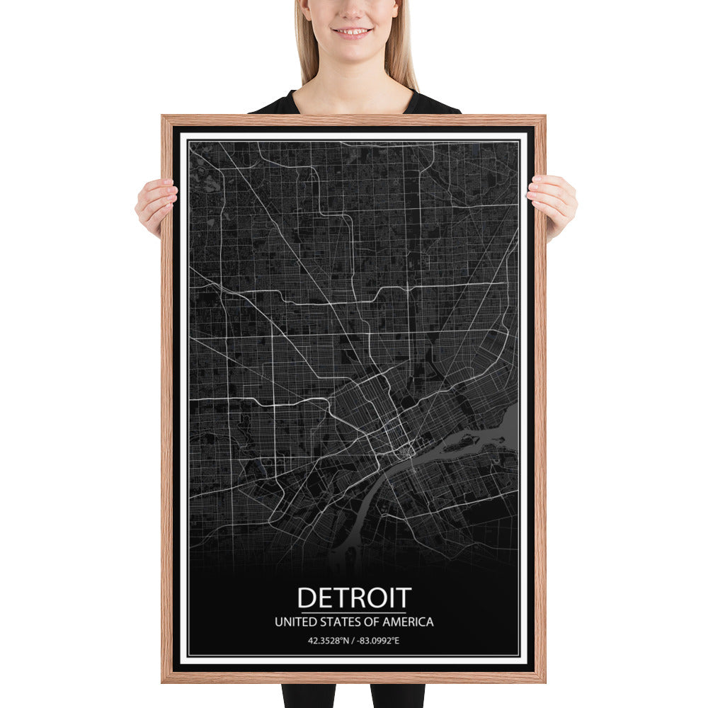 Detroit Black Framed Map