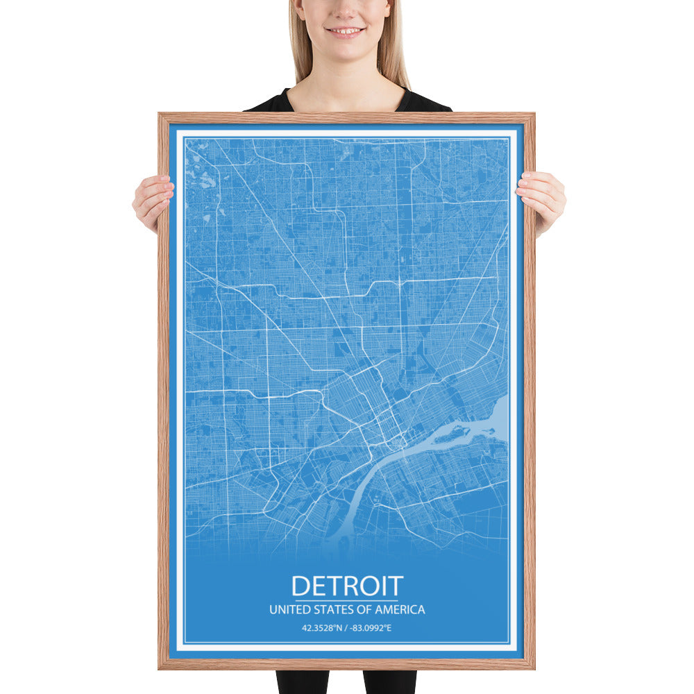 Detroit Blue and White Framed Map