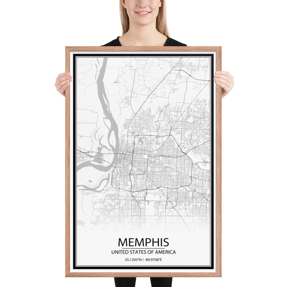 Memphis White Framed Map