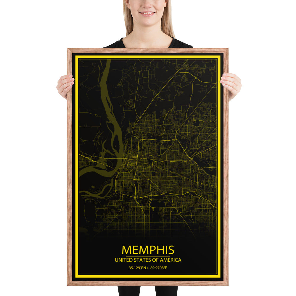 Memphis Black and Yellow Framed Map