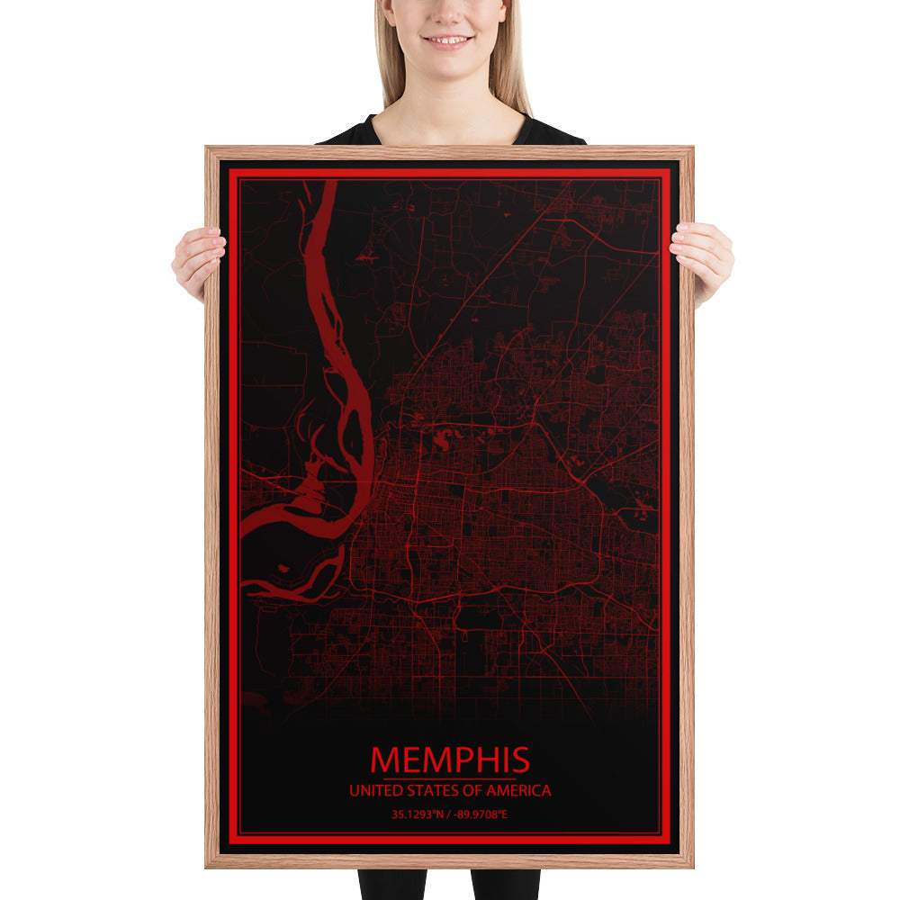 Memphis Black and Red Framed Map