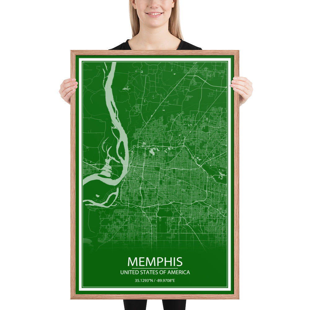 Memphis Green and White Framed Map