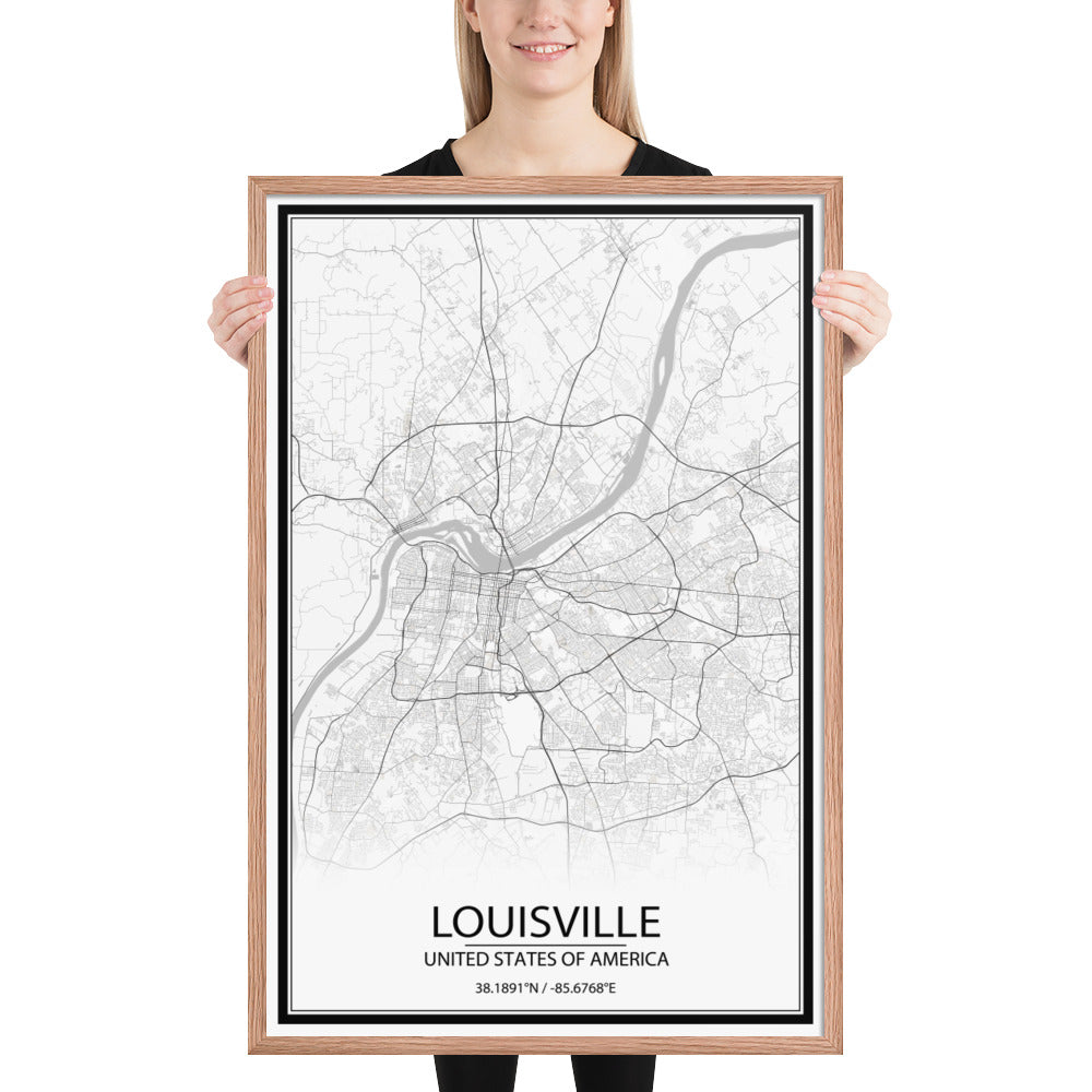 Louisville White Framed Map