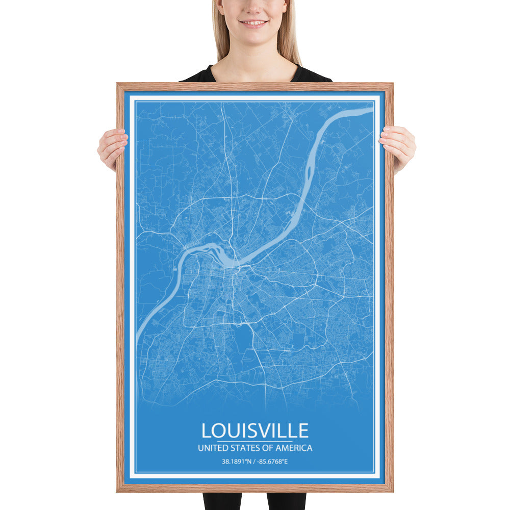 Louisville Blue and White Framed Map