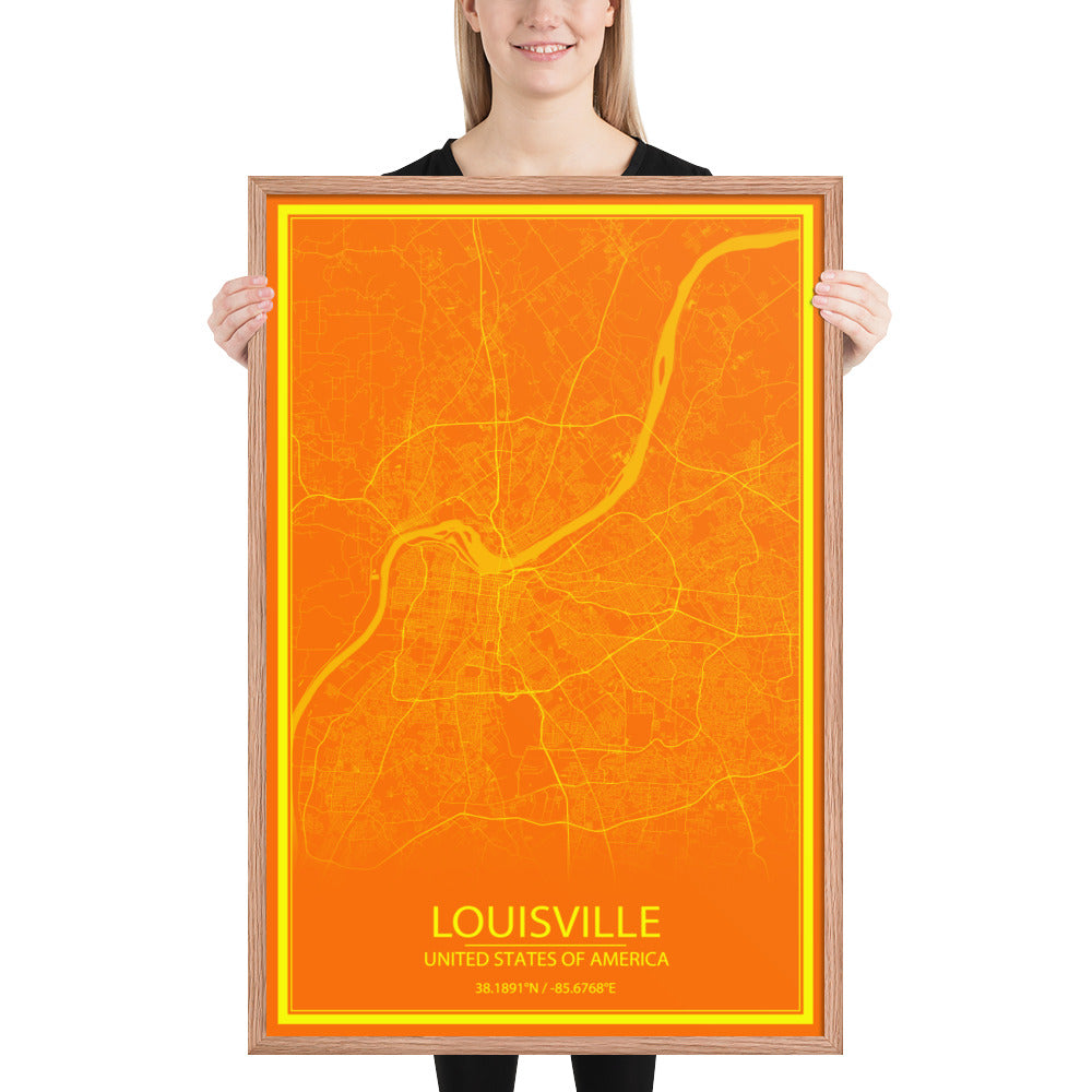 Louisville Orange and Yellow Framed Map