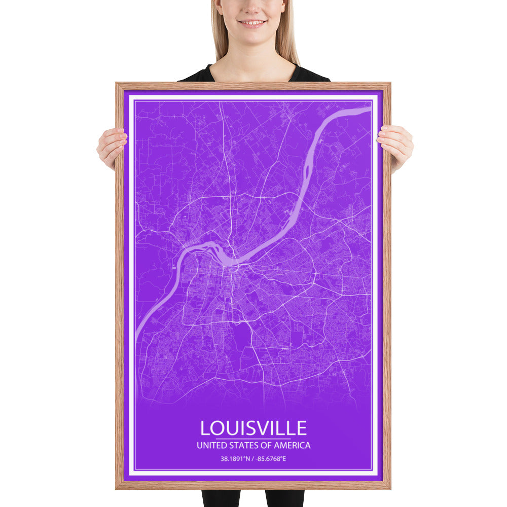 Louisville Purple and White Framed Map