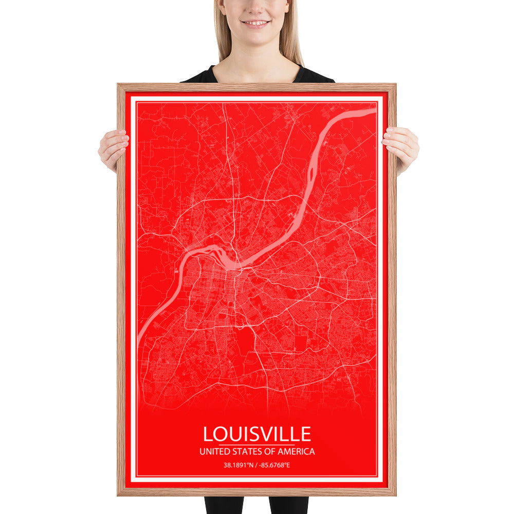 Louisville Red and White Framed Map