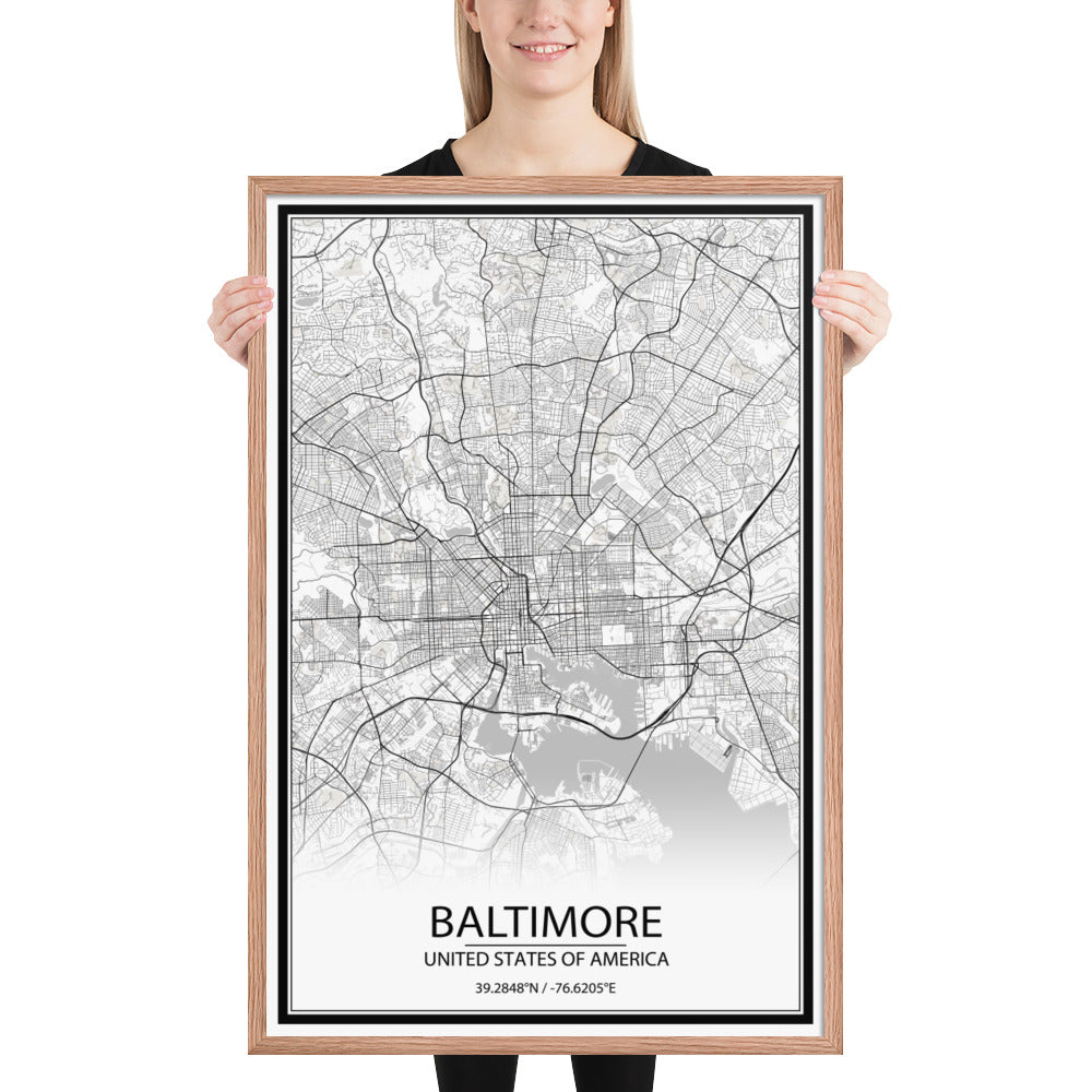 Baltimore White Framed Map