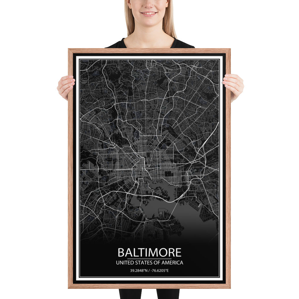 Baltimore Black Framed Map