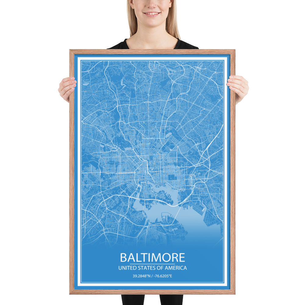 Baltimore Blue and White Framed Map