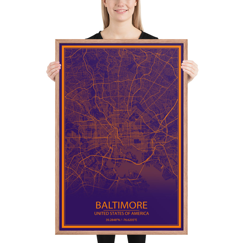 Baltimore Purple and Orange Framed Map