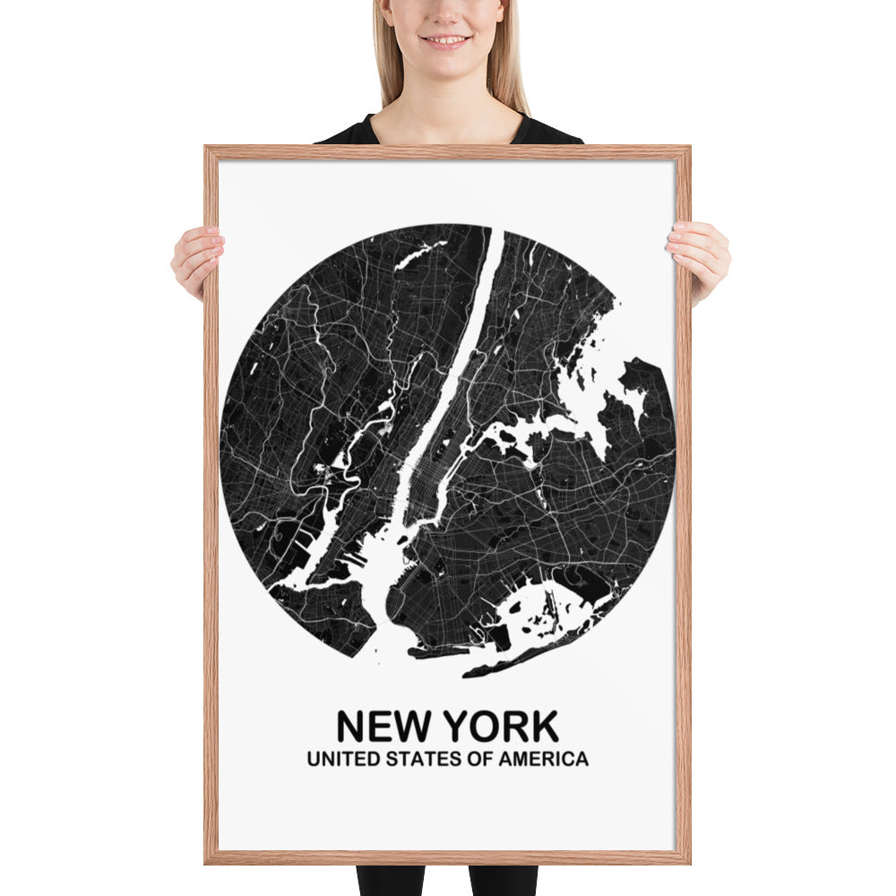 New York Circular Black Framed Map