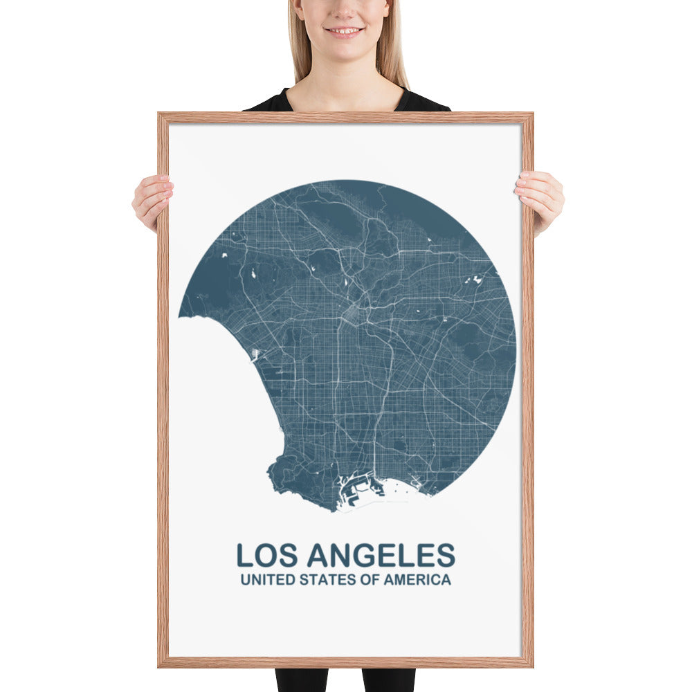 Los Angeles Circular Blue Framed Map