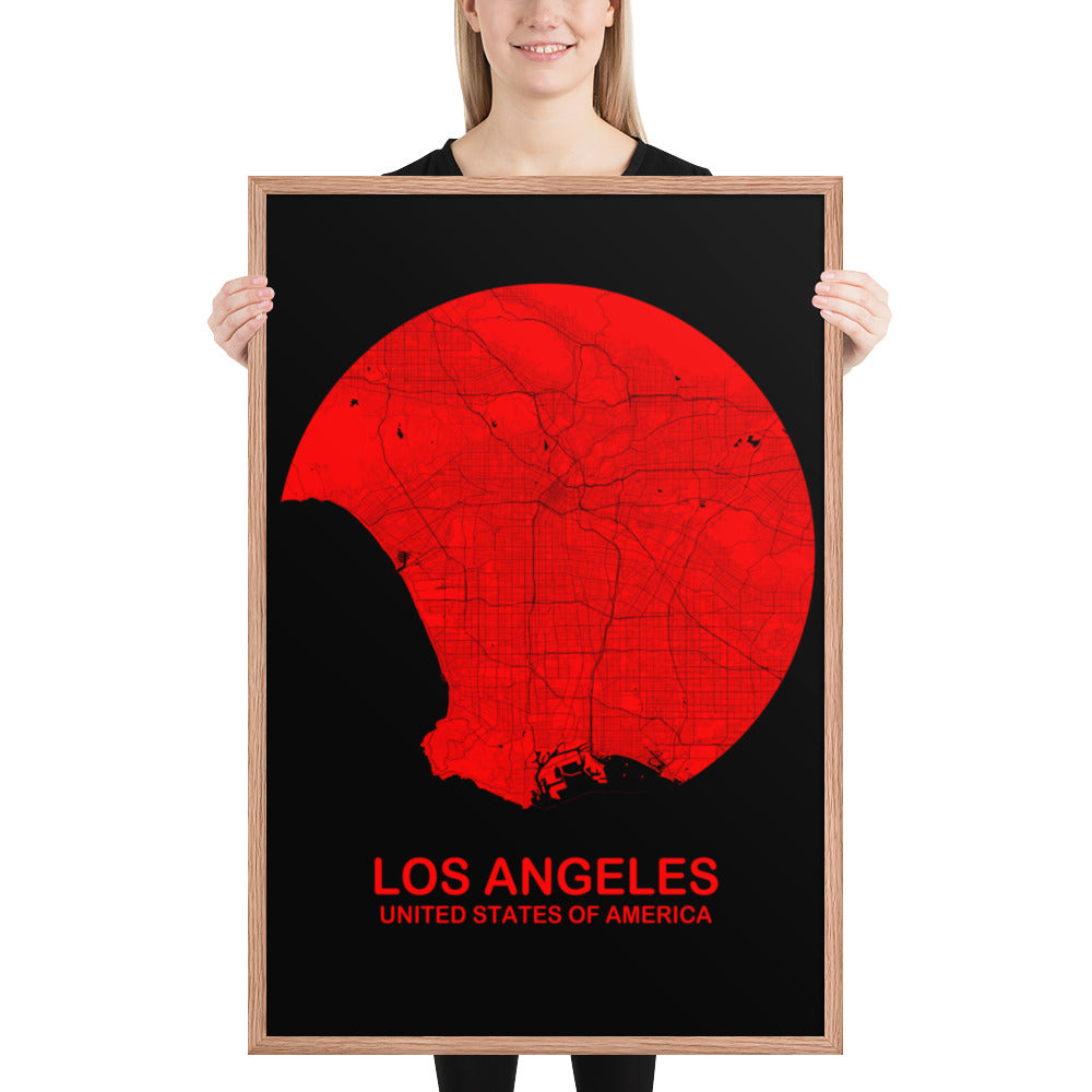 Los Angeles Circular Red Framed Map