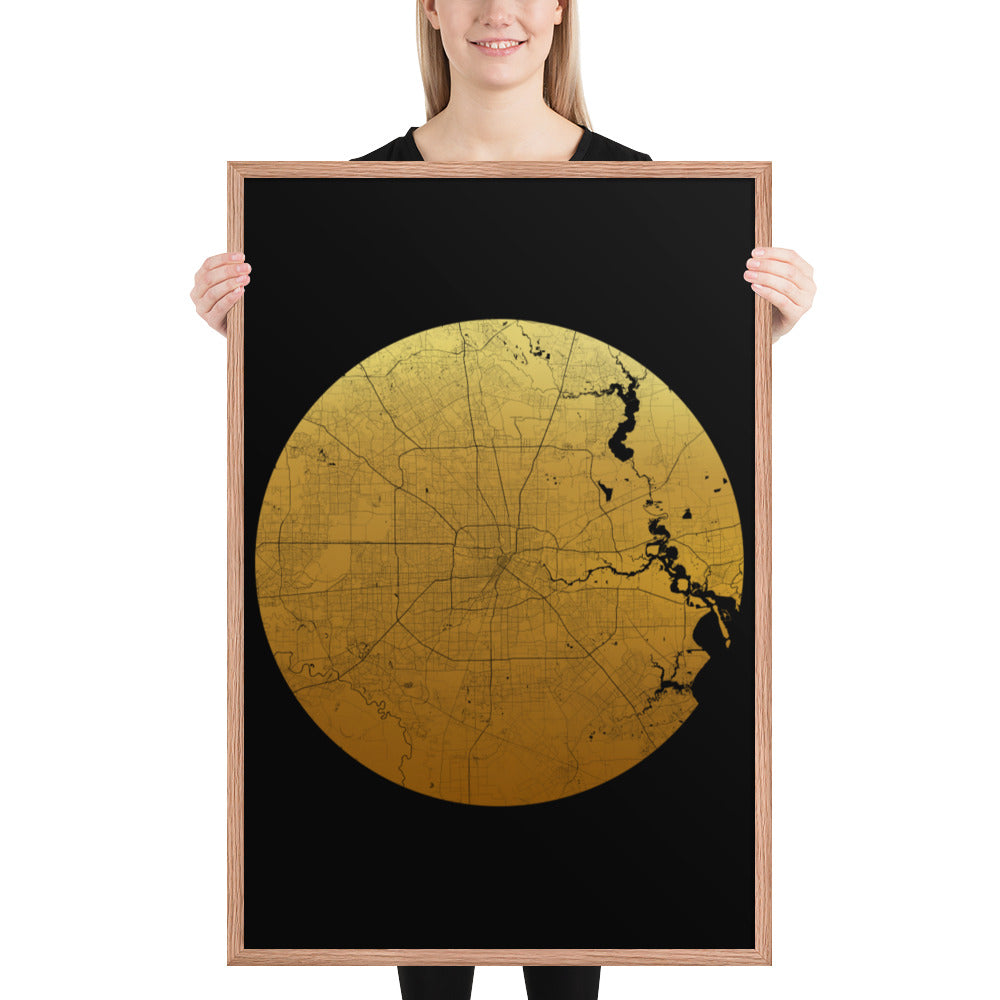 Houston Gold on Black Framed Map