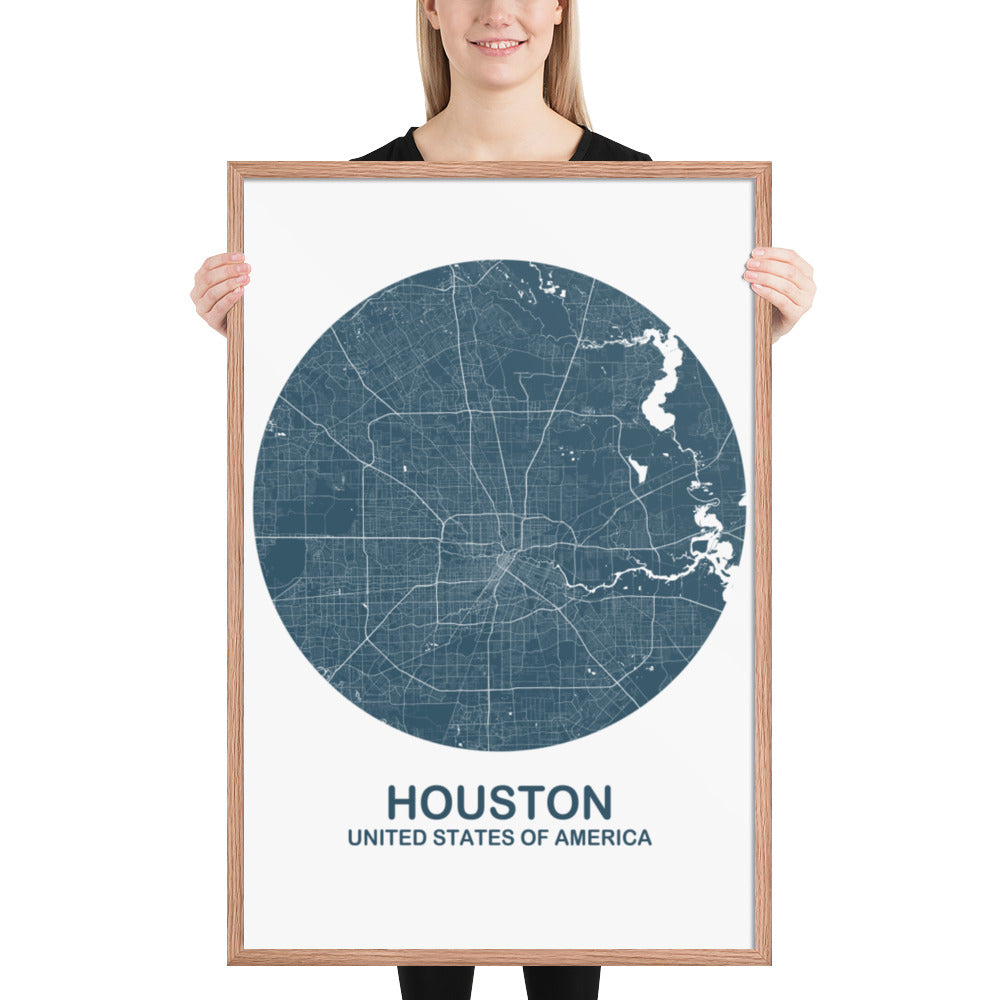 Houston Circular Blue Framed Map