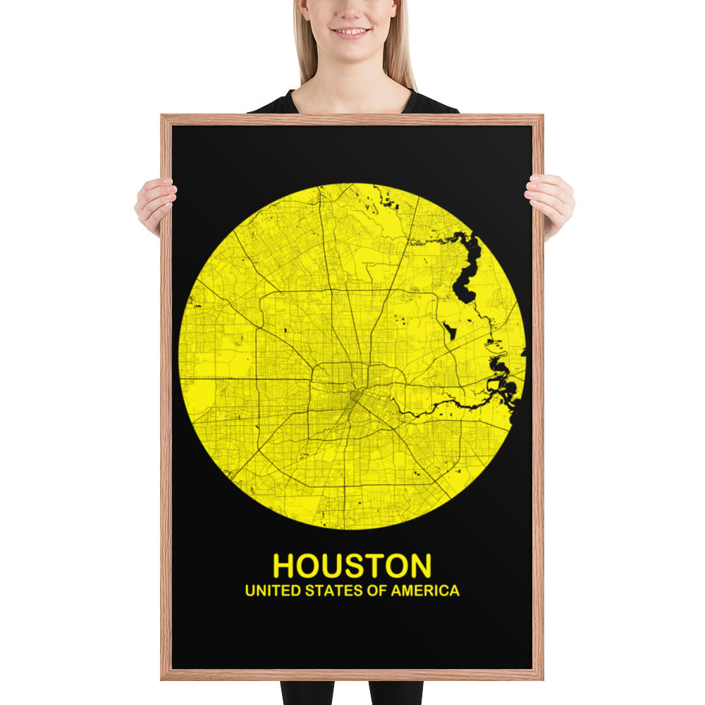 Houston Circular Yellow Framed Map