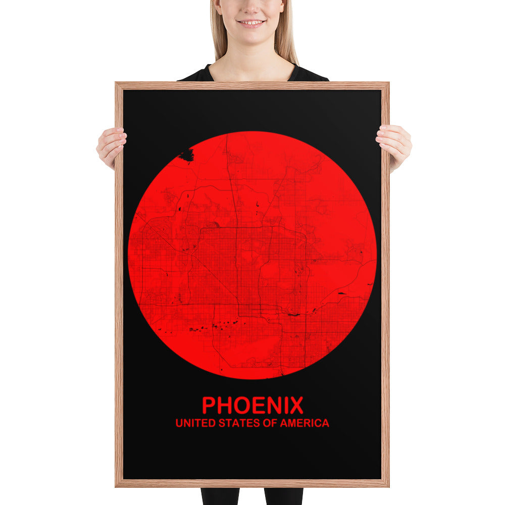 Phoenix Circular Red Framed Map